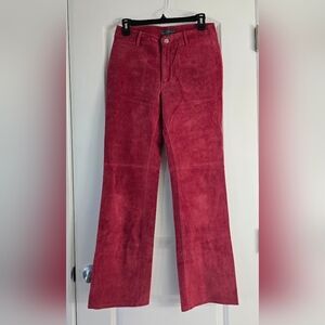 Saks Fifth Avenue Folio Pink Suede Leather Flair Bootcut Pants Women's Size 4‎